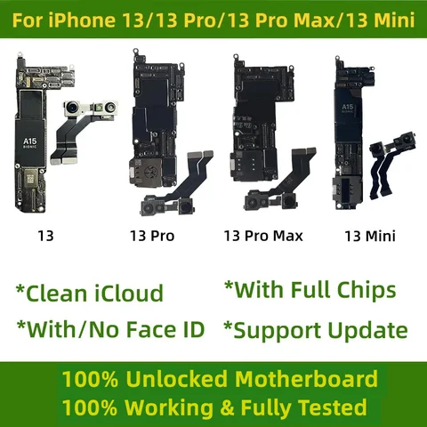 Разблокировано для iPhone 13 Pro Max с/без лицевой идентификационной платы, материнская плата 13, мини-материнская плата, чистая материнская плата iCloud, поддержка теста обновления