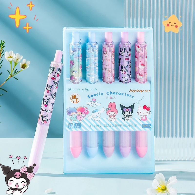 

5Pcs Cute Kuromi Neutral Pen Anime Kawaii Sanrio Cinnamoroll Students School Supplies Stationeries Press Pen Toy Christmas Gifts