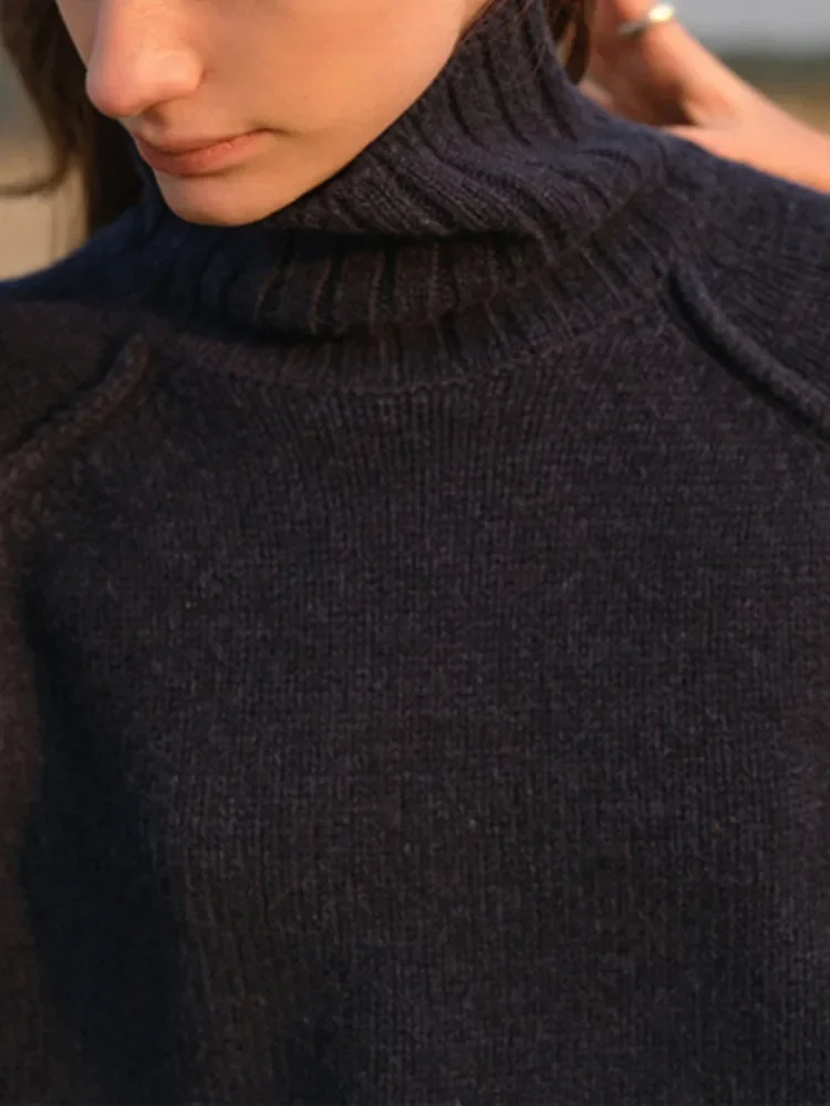 Женский вязаный свитер с высоким воротом повседневный свободный кашемировый