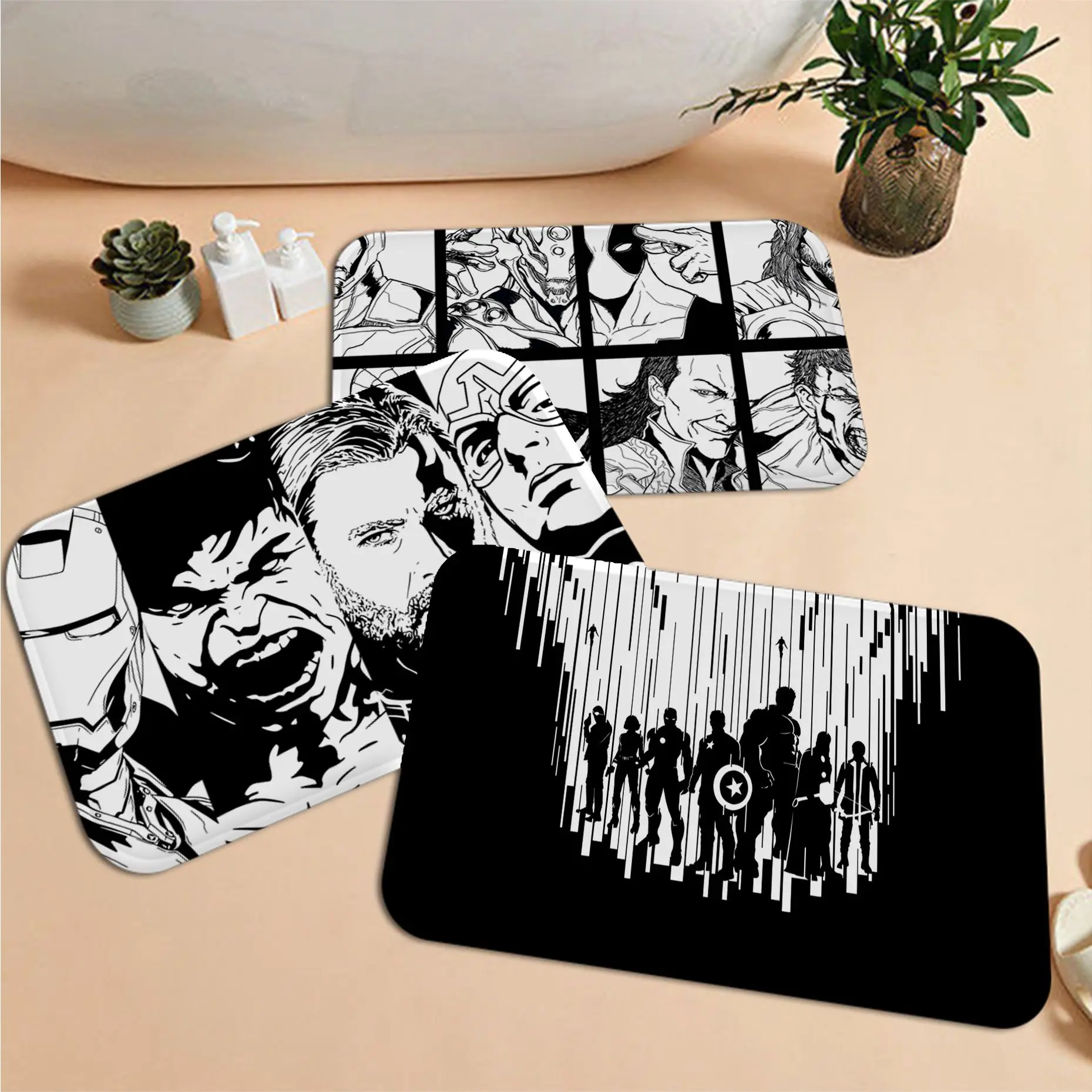 

Marvel Black White Comic Entrance Door Mat Washable Non-Slip Living Room Sofa Chairs Area Mat Kitchen Modern Home Decor