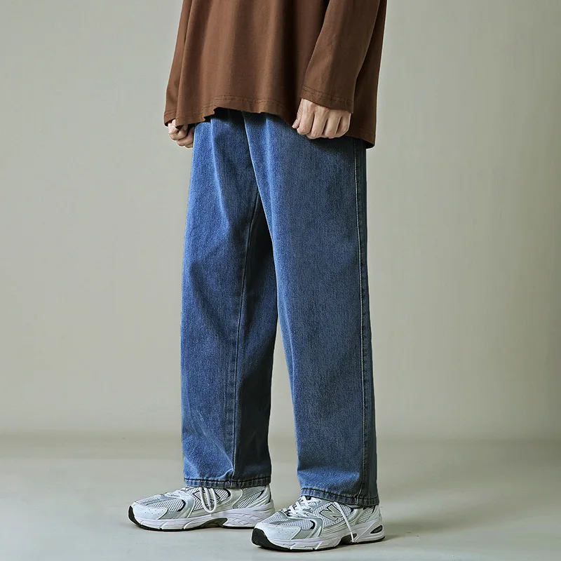 European and American Men's Trend Jeans Ins Trend Loose Straight Nine Points Wide Leg Trousers Streetwear Ins Hot Selling Denim