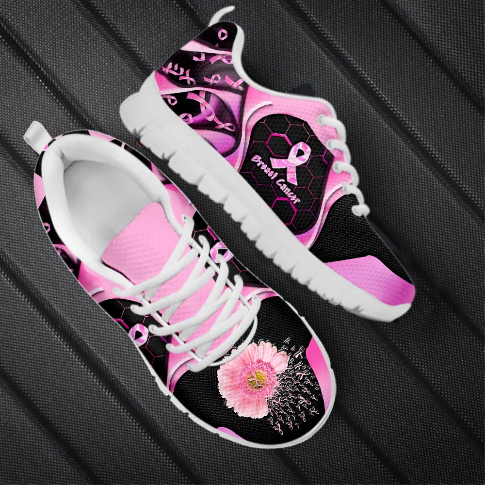 Breast Cancer Sunflower Pink Printed Walking Shoes For Women 2023 Flat Shoes Zapatos