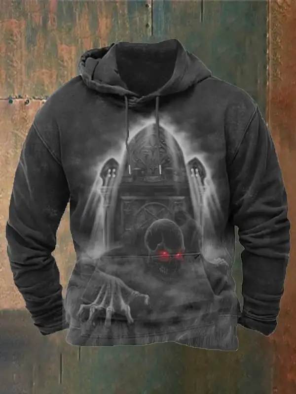 Худи мужское с 3D-принтом черепа уличная повседневная кофта капюшоном передним