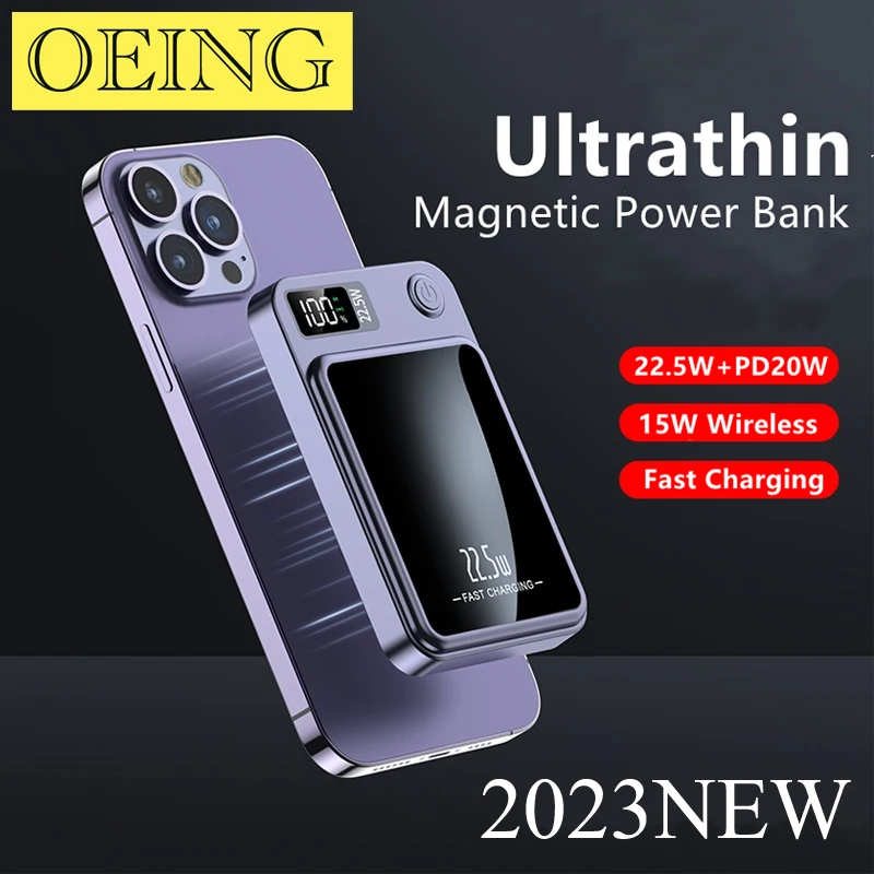 

2023 New Magnetic Wireless Power Bank 15W Fast Charger For iphone 12 13 14 14Pro Max 14Plus 10000mAh External Auxiliary Battery