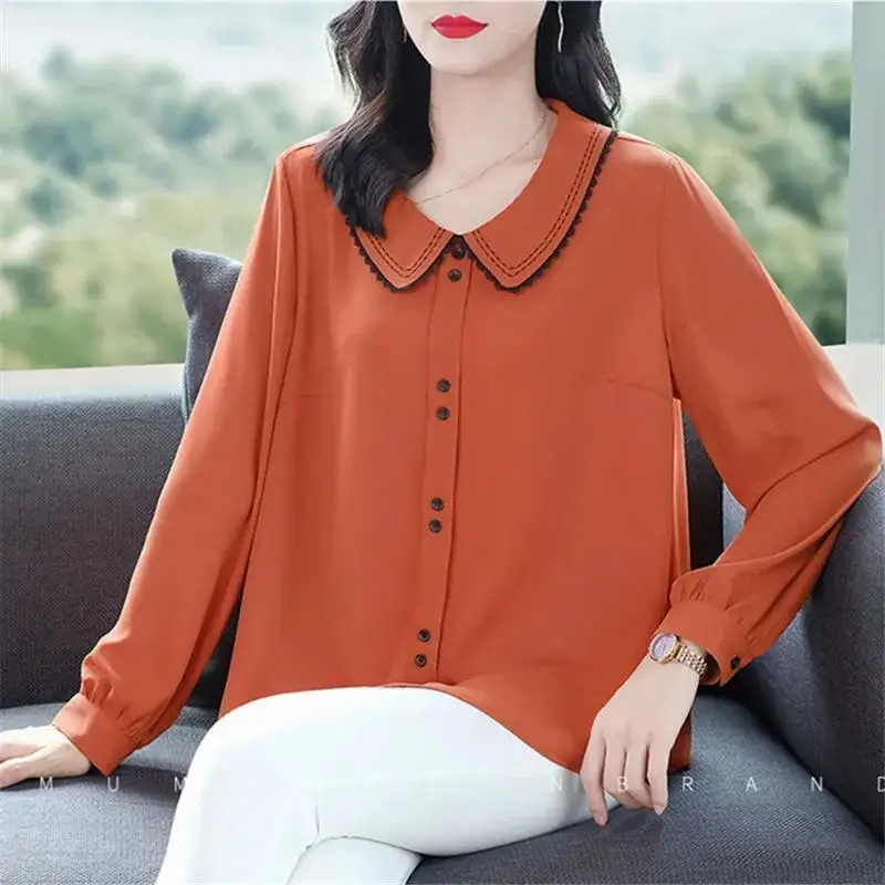 Shirt spring spring new large size mother wear chiffon long-sleeved shirt 2022 middle-aged and elderly solid color new