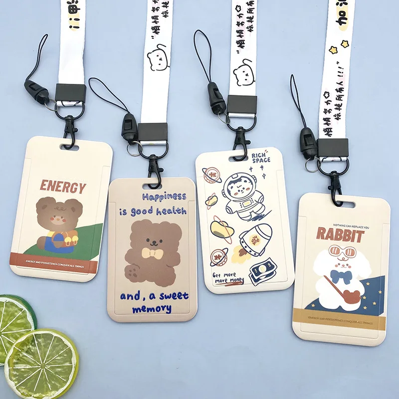 

Cartoon Astronaut Bear Lanyard Card Sleeve Bus Card Credit Card Holder Campus Student Access Card ID Document Protective Cover