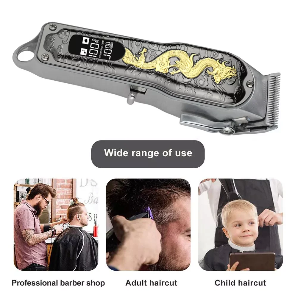 Metal Hair Clipper USB Charging LED Display  Hair Clipper Portable Hair Trimmer Machine Replaceable Limit Comb for Hotel