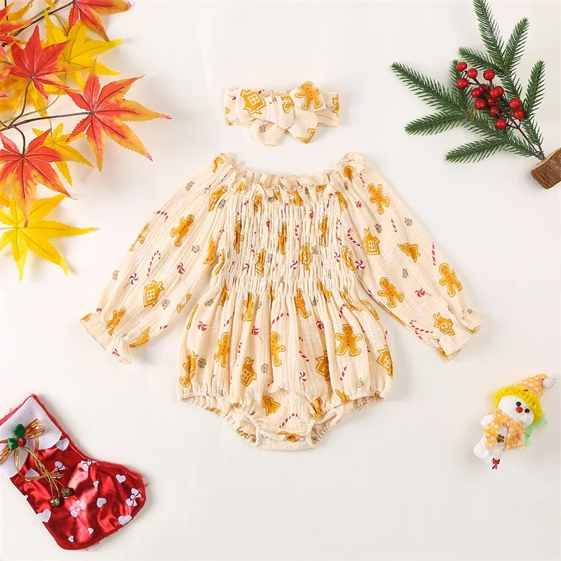 Рождественский комбинезон для маленьких девочек с пряничным человечком и