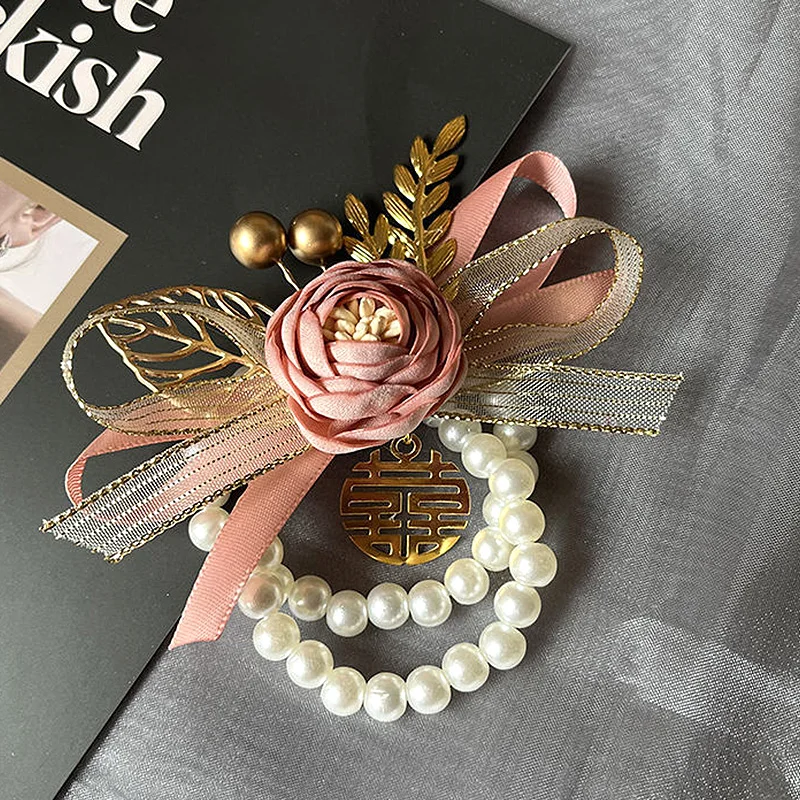 

Bridesmaid Flower Girl Wrist Flowers Handmade Wedding Prom Party Wedding Accessories Rose Bracelet Fabric Hand Flowers