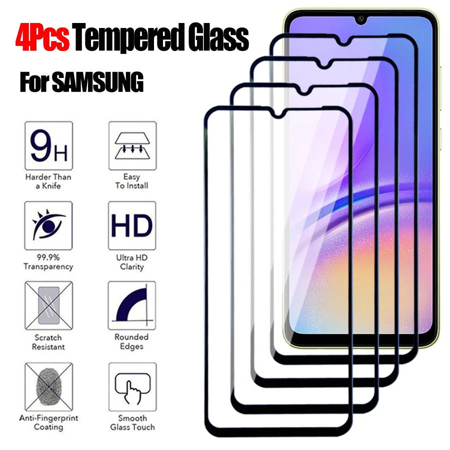 Защитная Пленка Из 4 Шт. Закаленного Стекла Для Samsung Galaxy A Series — A05 A04 A14 A24 A34 A54