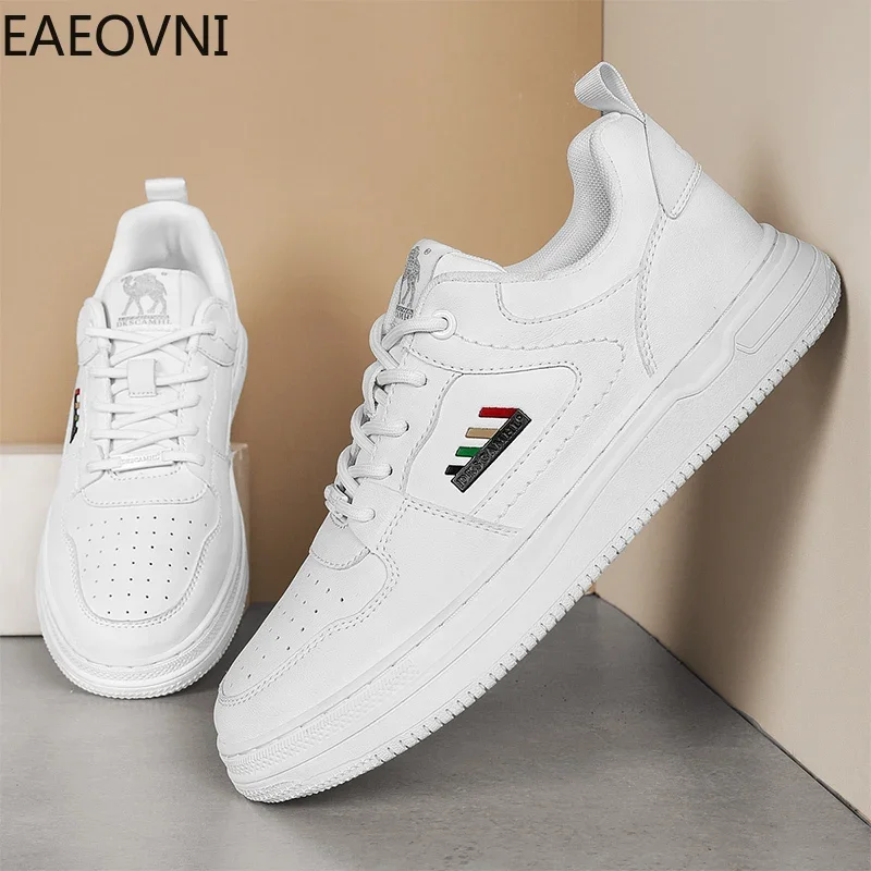 Новые кожаные мужские белые повседневные вулканизированные кроссовки дышащие
