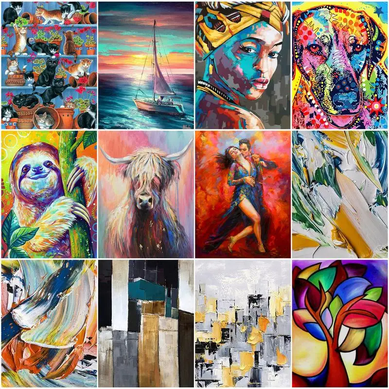 

CHENISTORY Painting By Numbers Abstract Colorful Picture Handpainted Pictures By Numbers Painting Artwork