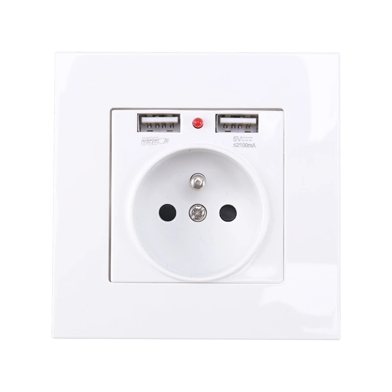 

EU Plug,Child Protection Door, With Grounded Wall Socket, French Standard Socket With 2.1A Dual USB Charging Function