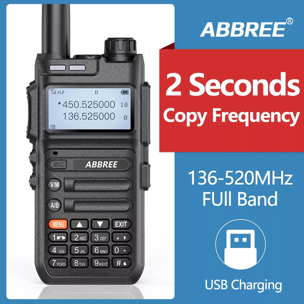 AR-F5 Scanner Frequency Walkie-talkie Automatic Wireless Copy Frequency 10W Powerful 5800mAh support USB Charging Radio