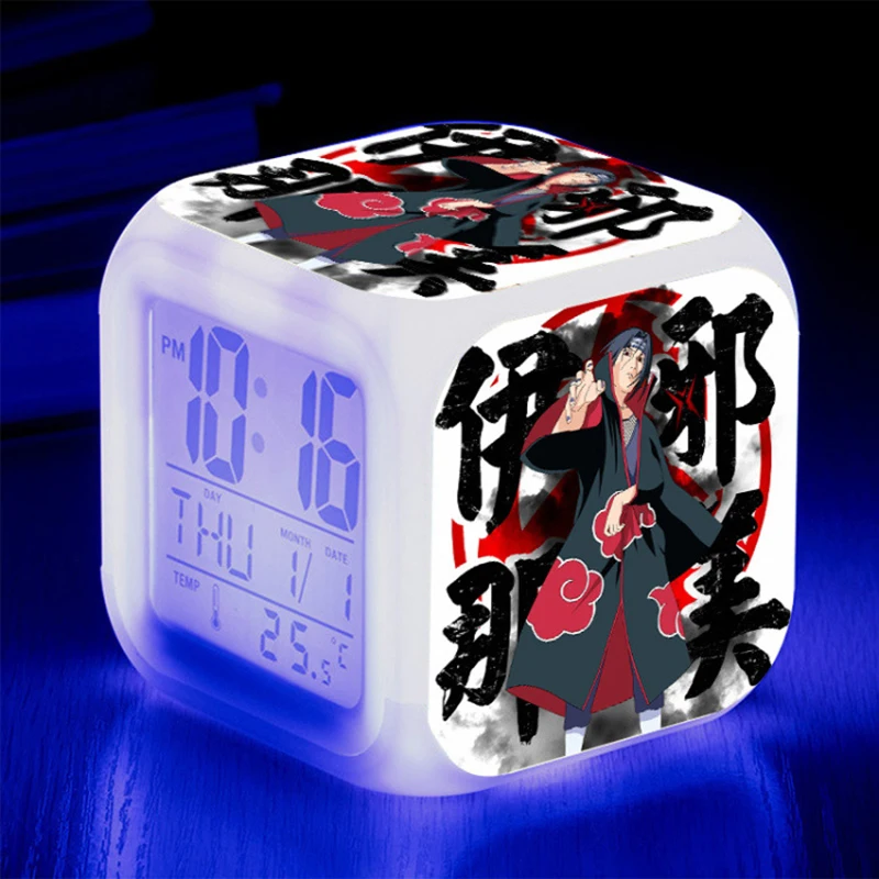 

Naruto Digital Printed Alarm Clock 7 Colorful Changing LED Anime Itachi Uchiha Lighting Bedroom Kids Gifts Hatake Kakashi Toys