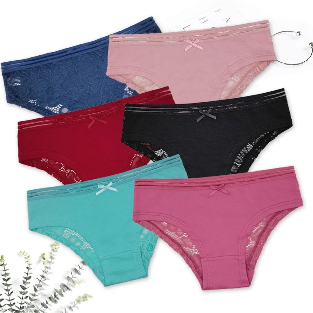 

12Pcs/Lot Cotton Solid Color Women Panties Female Sexy Underwear Briefs Women's Underpants Intimates Lingerie Lace Knickers