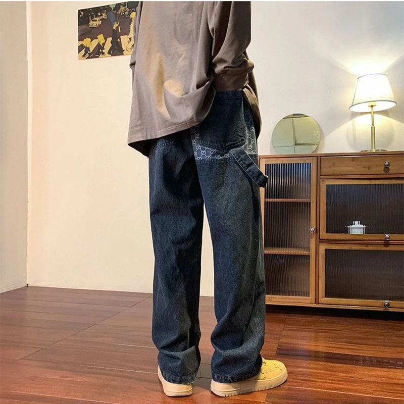 Overalls Jeans Men's Autumn High Street Tide Brand Pants Autumn Straight Leg Loose Trousers