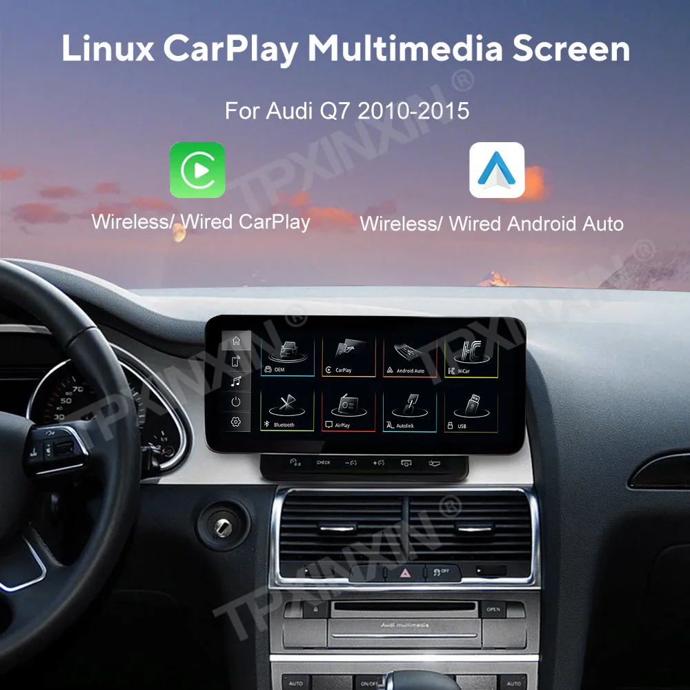 Фото 10,25-дюймовое автомобильное радио на базе Linux для Audi Q7 2010-2015 годов выпуска, мультимедийный видеоплеер, стереосистема с поддержкой AutoLink и CarPlay, головное устройство с сенсорным экраном QLED. №4