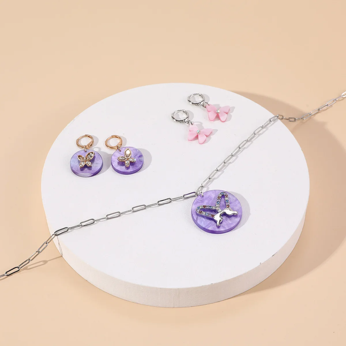 

Fashion Acrylic Butterfly Individual Earring and Necklace Suit for Women Girls Purple Pink Wedding Party Trend Accessories
