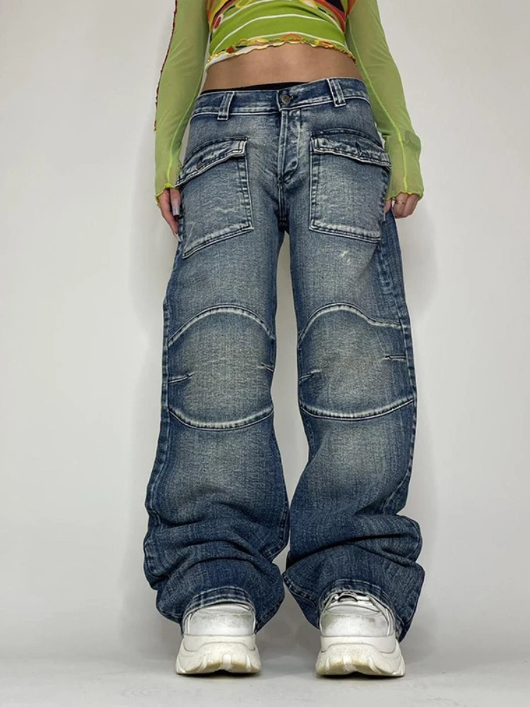 

Винтажные мешковатые джинсы WeiYao Y2K, женские джинсы со средней талией, лето 2022, широкие мешковатые брюки большого размера, уличная одежда, пов...