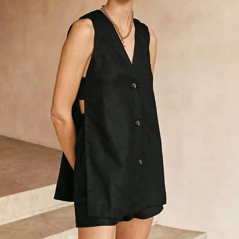 Новые летние женские топы и шорты на пуговицах с v-образным вырезом комплекты из 2