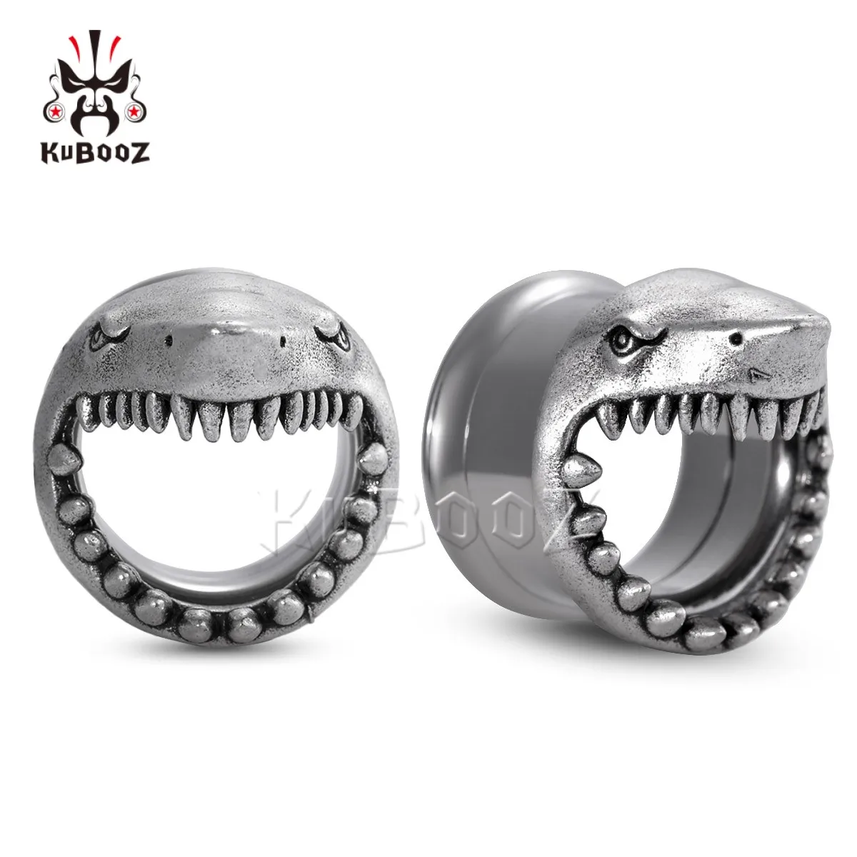 

KUBOOZ Ear Tunnels Plugs Expander Shark Gauges Stainless Steel Stretchers Piercing Body Jewelry Earrings 2PCS