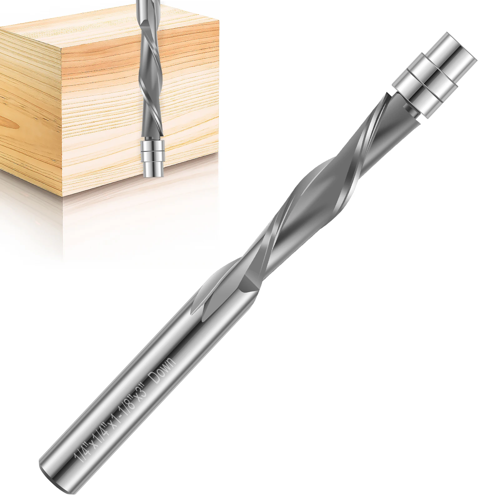 

Downcut Spiral Flush Trim Router Bit Sturdy Carbide Flush Cut Router Bit with 1/4inch Shank Double Bearing 1-1/8 Inch Cutting