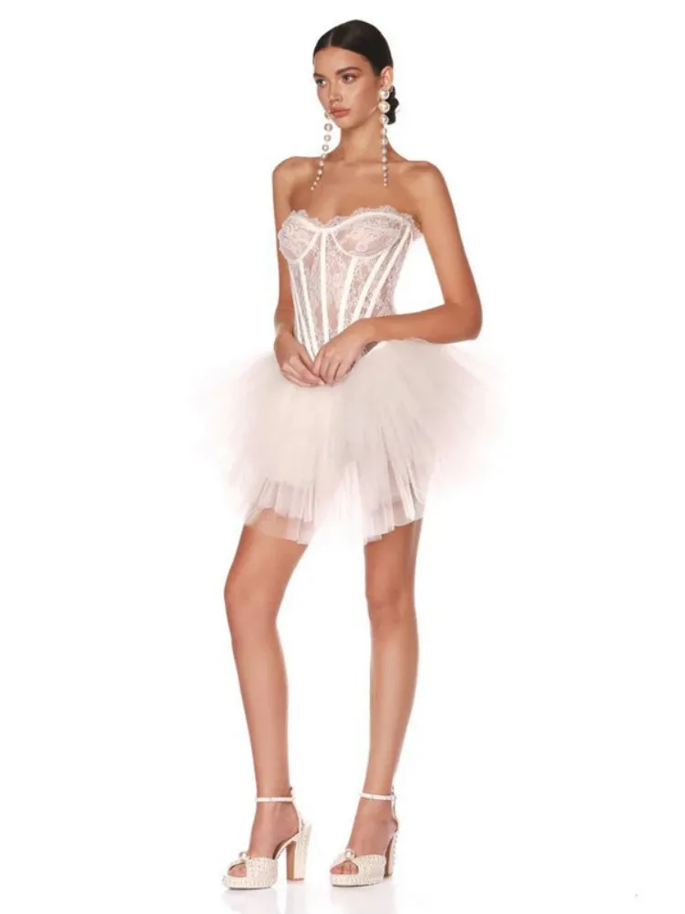 Женское вечернее платье без бретелек Белое Облегающее Платье с открытой спиной в