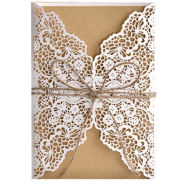 

15pcs Elegant Laser Cut Bridal Favor Wedding Invitations Card Lace Pocket Greeting Customize Invites Card Printing Party Decor