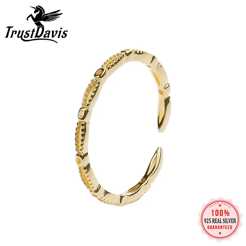 

TrustDavis Gold Ring 925 Real Sterling Silver Fashion Jewelry Sizable 5 6 7 Cocktail for Women Girl Jewelry 925 Wholesale DS1675
