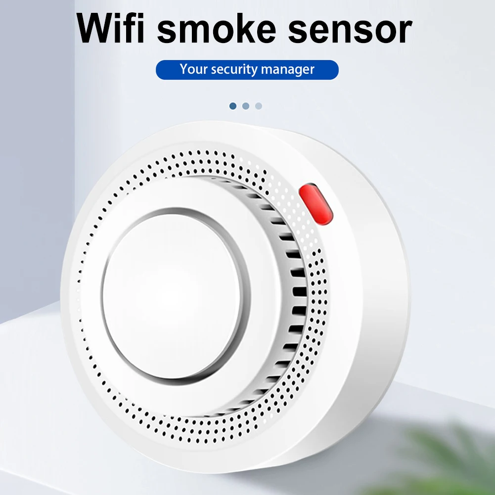 

WiFi Smoke Sensor Wireless 70db Photoelectric Smoke Sensor Tuya App Real-time Monitoring Ceiling Mount Fire Alarm System