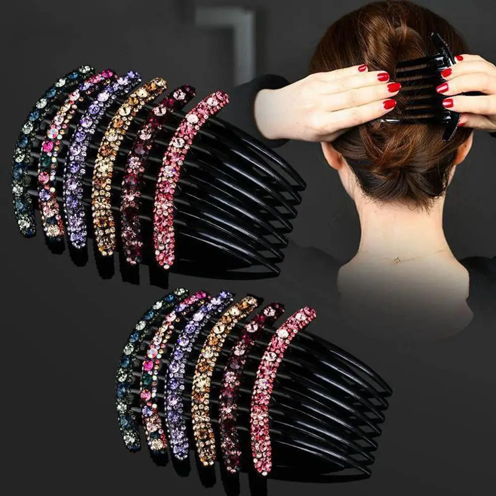 

Fashion Design Adult Rhinestone Hair Comb Women All-match Seven-tooth Insert Temperament Comb Grace Acrylic Hairpin Accessories
