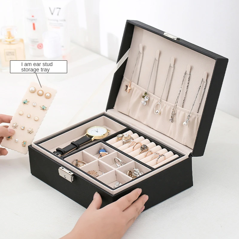 High Capacity Jewelry Storage Box Waterproof Pu Jewelers Organize Casket Ring Necklace Earring Arrange Case Household Accessorie