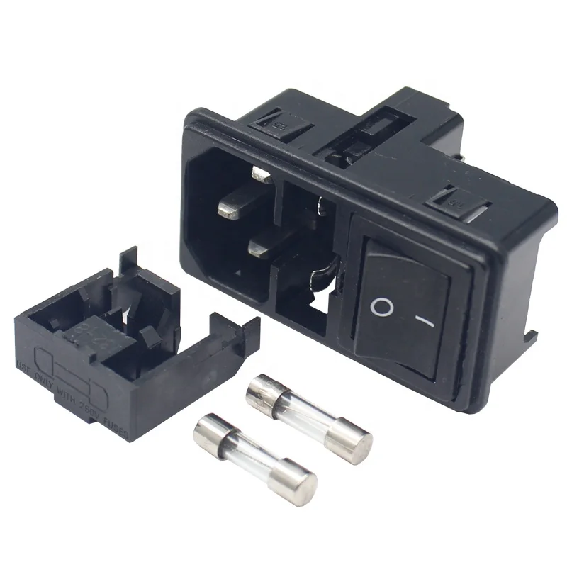 

Электрическая розетка переменного тока 10 А 250 В, электрическая розетка с клавишным переключателем и двойным держателем, розетка IEC 320 C14, входной разъем