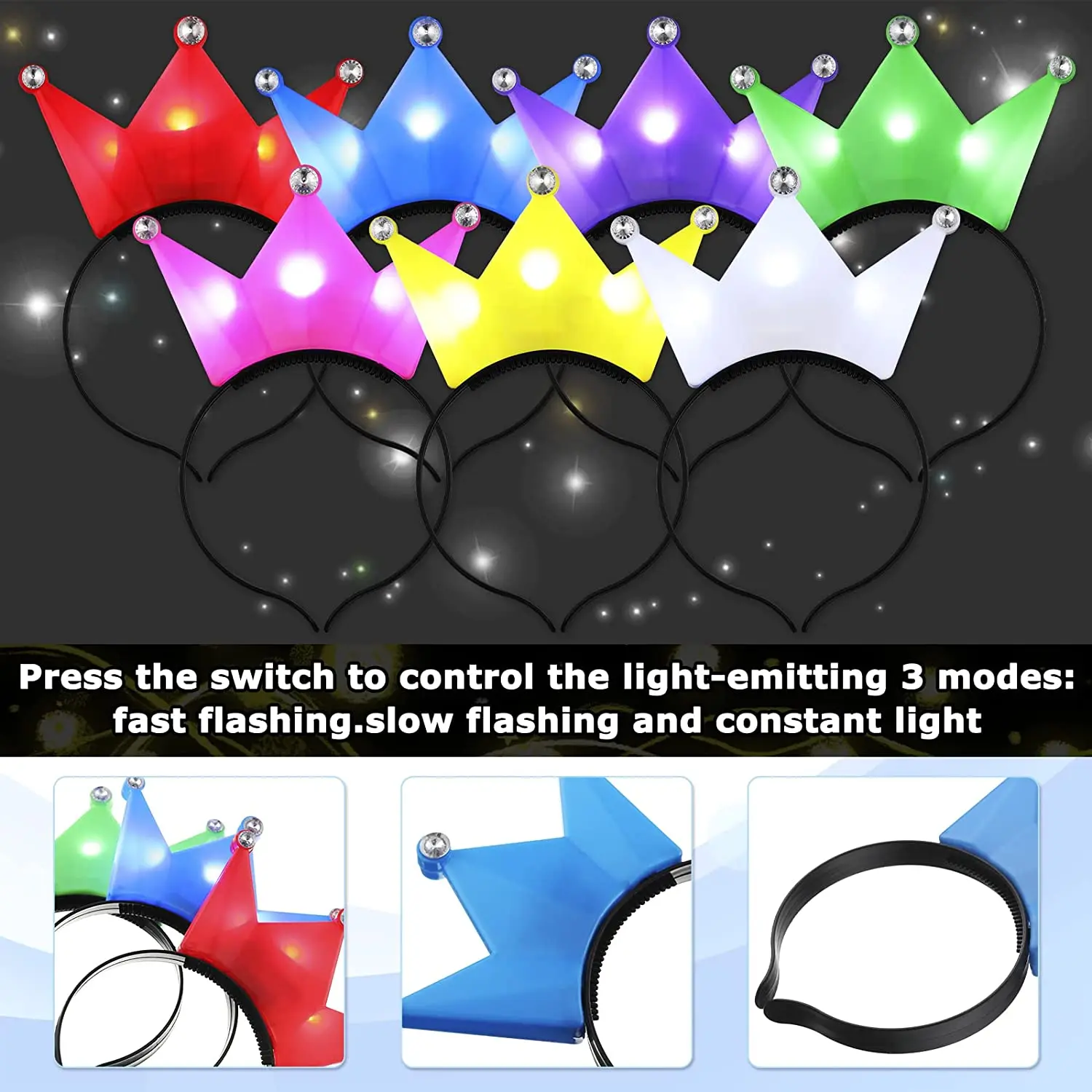 

10Pcs LED Crown Headband Light Up Crowns Hair Hoop Tiaras Flashing Hairband Cosplay Birthday Wedding Princess Party Supplies