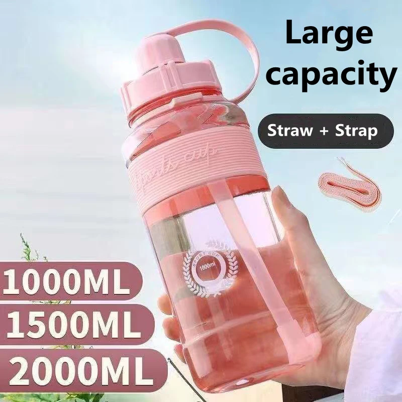 

Fitness Sports Water Bottle Plastic Large Capacity Water Bottle with Straw Outdoor Climbing Bicycle