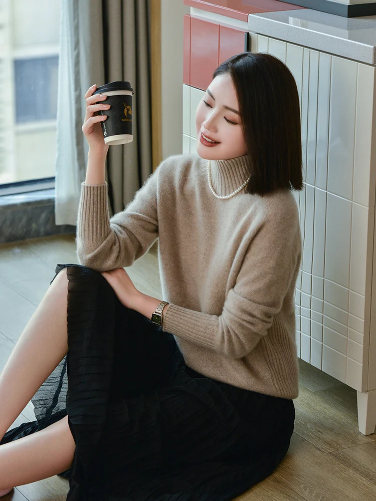 New Half-high Collar 00% Pure Cashmere Sweater Women Autumn and Winter Pullover Loose Short Knitted Thickened Bottom...