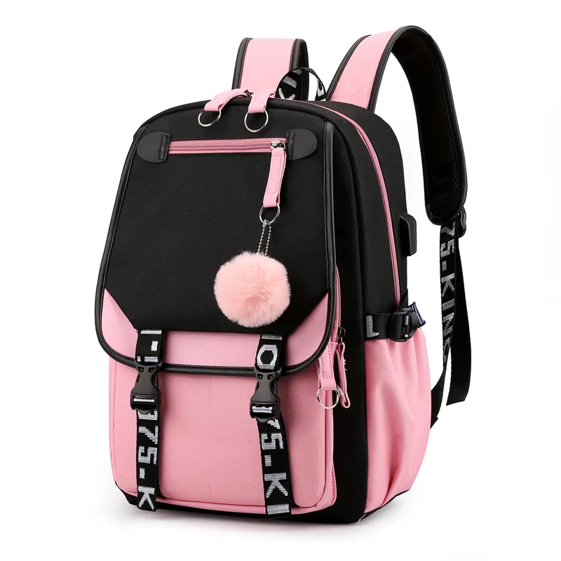 

Bags Book Port Black Canvas School School Backpack Teenage Fashion Schoolbag Girls For Bag Student Pink Large Teen