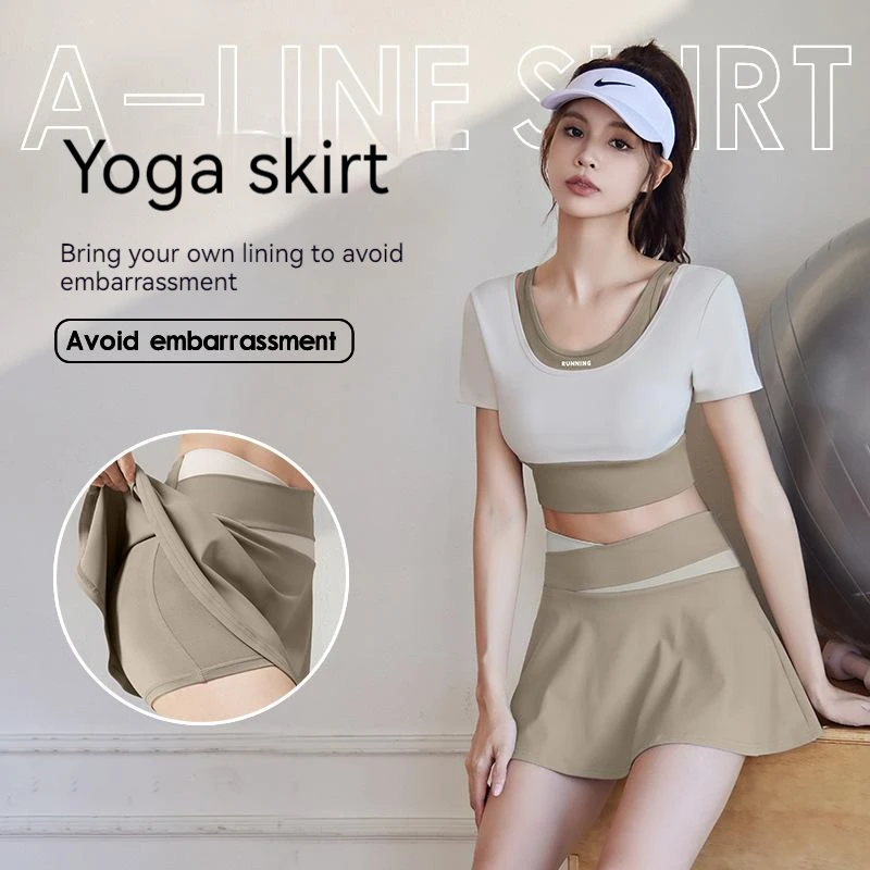 

Yoga Skirts Quick Drying Anti-Exposure Shorts High Elastic Nude Feel Tight Gym Dress Running Fitness Tennnis Sports Skirt OL