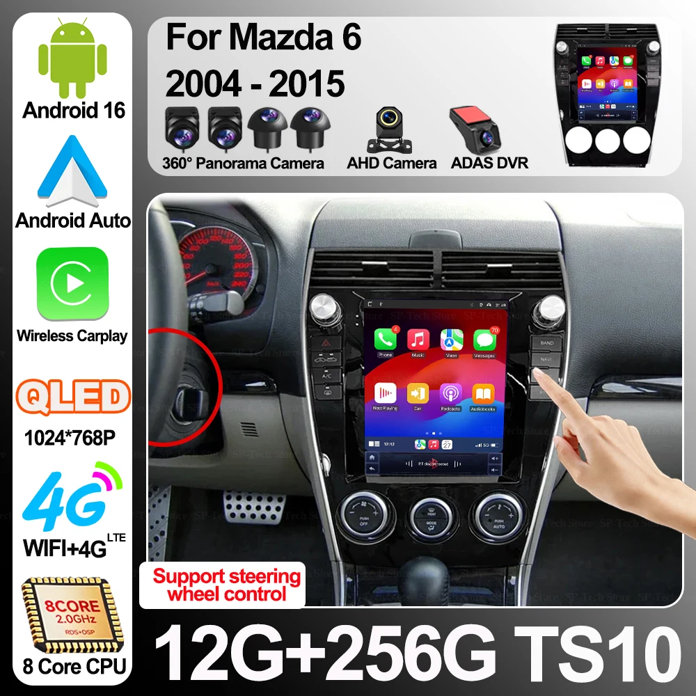 Фото 9.7-дюймовый Android 16 для Mazda 6 2004-2015 годов выпуска, автомобильная мультимедийная система с GPS и CarPlay №2