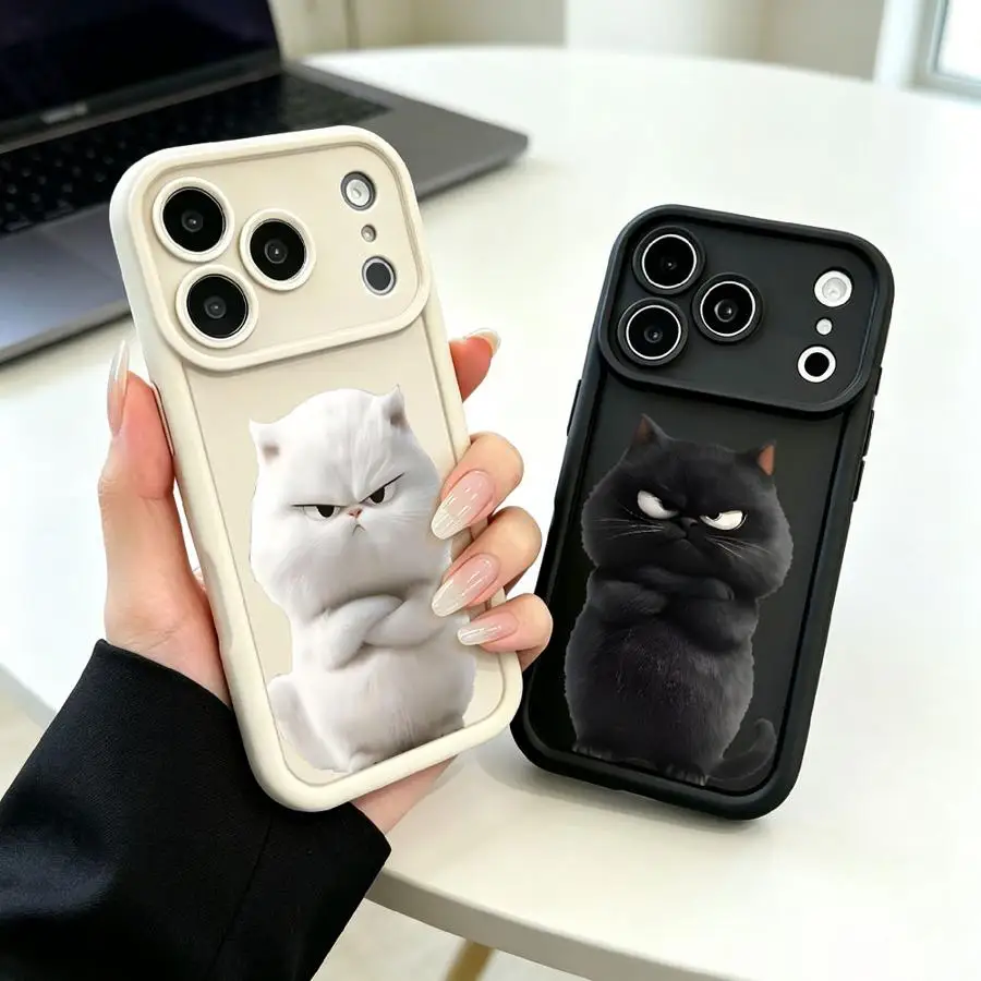 Фото Чехол для телефона с мультяшным черным котом для Apple iPhone 17 Pro Max XS 12 16e 14 Plus 16 15 Air XR 13 Mini 11 №2