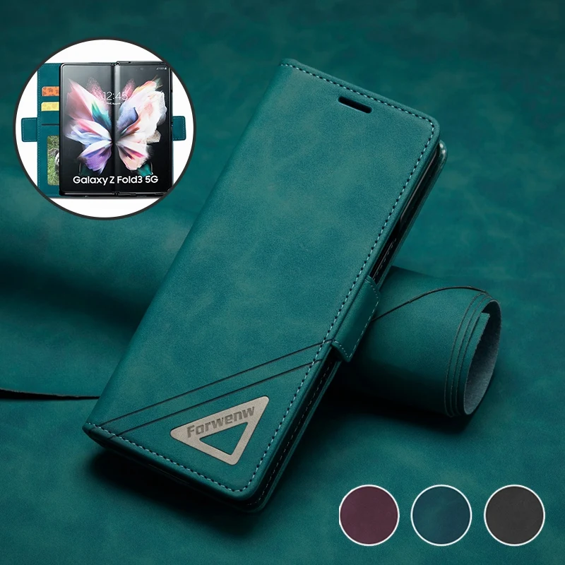 Card Pocket Wallet Case for Samsung Galaxy Z FOLD 4 Samsung Galaxy Z Fold 3 PU Leather Strong Magnetic Flip Cover Capa Fundas