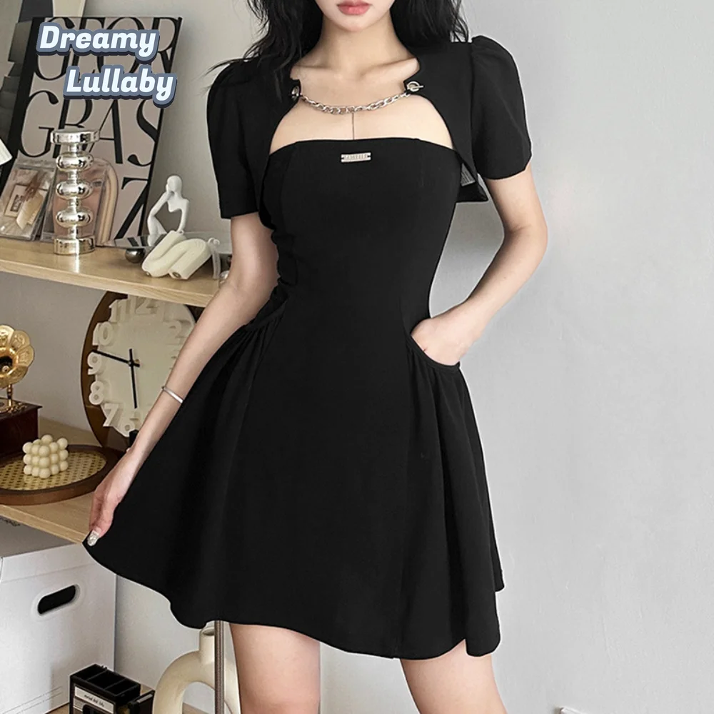 

DreamyLullaby Summer Bachelor Party Formal Retro Mature Charm Intellectual Dignified Feminine Women'S Short Sleeve Pleated Dress