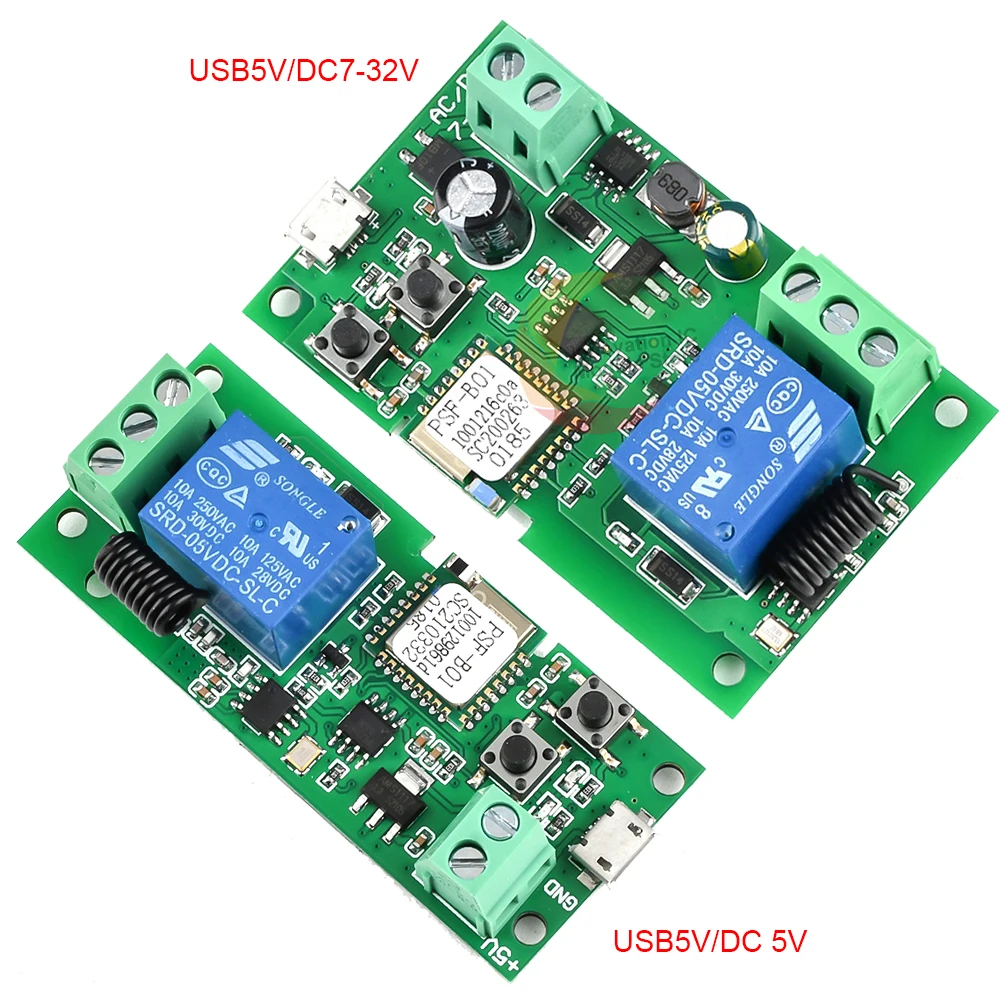 USB 5V/DC7-32V 1CH WiFi Smart WiFi Relay Module Switch Relay Timer Wireless Remote Control Jog Support 433MHZ Remote Control