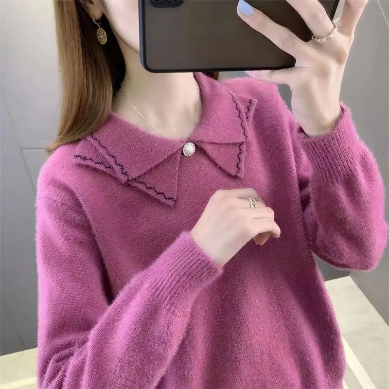 

Sweater Women's Autumn And Winter New Fashion Casual Loose Solid Color Stitching Warm Bottomed Sweater