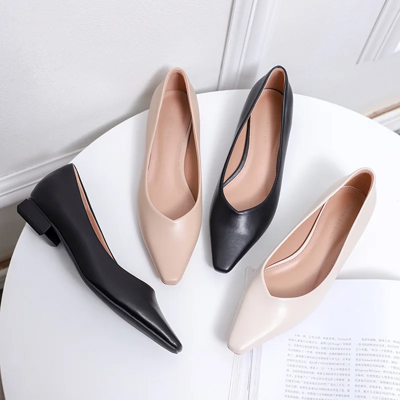 New Women Pointed Toe Shallow Flats Woman Ballerina Slip on Moccasins Microfiber Leather Shoes Solid Low Heels Loafers