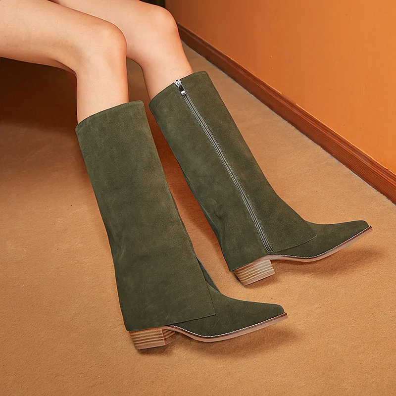 

Женские зимние ботинки в европейском и американском стиле, модные длинные ботинки с застежкой-молнией и острым носком, 2022