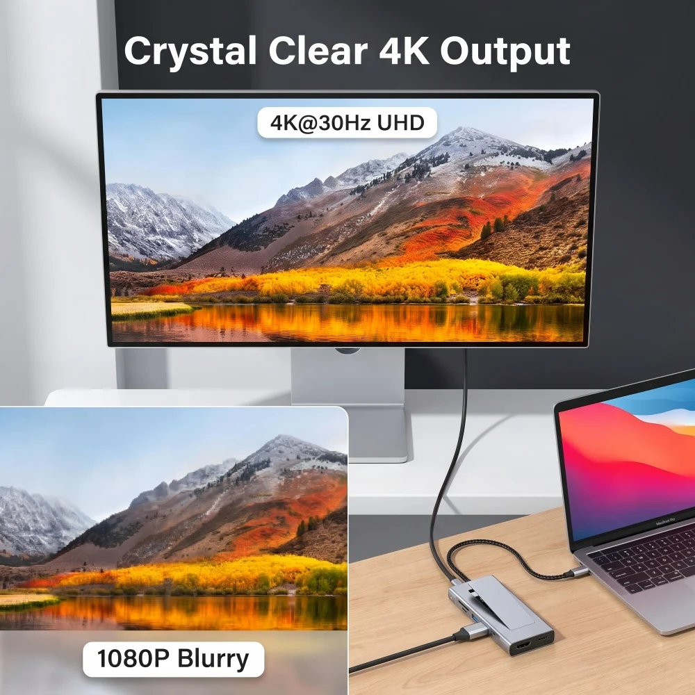 NULOXO USB-C хаб 8-в-1 с корпусом для M.2 NVMe SSD, 10 Гбитс, 4K HDMI, 100 Вт PD, кардридер SDTF, многопортовый адаптер для MacBook и ноутбуков (art.: 3920dc5166ec3) - 3920dc5166ec3