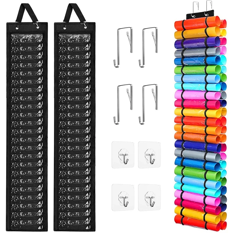 Vinyl Storage Organizer With 48 Compartments, Vinyl Roll Holder Wall Mount For Home Craft Closet Wall Door