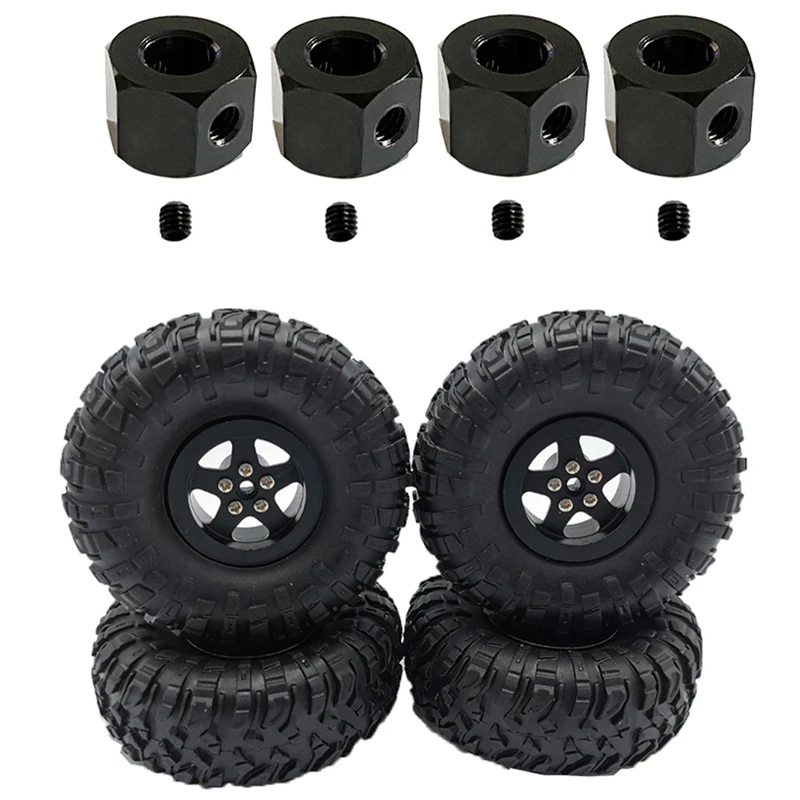 

2 Set RC Car Part: 1 Set Metal Wheel Rim With Rubber Tires Tyre & 1 Set 5Mm To 12Mm Metal Combiner Wheel HUB Hex Adapter